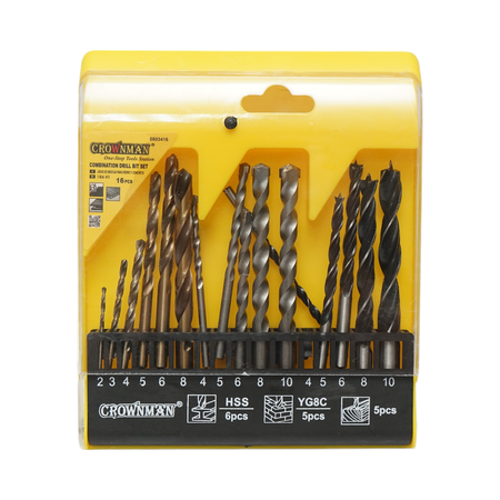 Scule, unelte - Set 16 burghie 2-10mm cu tija cilindrica pentru lemn, metal, beton Crownman
