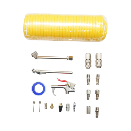 Accesorii - Set 20 accesorii compresor aer cu furtun spiralat, pistol suflare, conectori, duze si cuple rapide universale