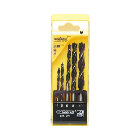 Scule, unelte - Set 5 burghie elicoidale HCS 4-10mm cu tija cilindrica pentru lemn Crownman
