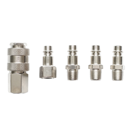 Scule, unelte - Set 5 cuple rapide 1/4 BSPT pentru furtunuri aer comprimat si scule pneumatice Crownman
