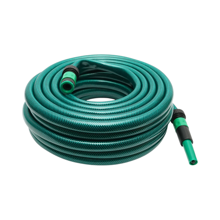 Accesorii - Set rola 20m furtun gradina PVC impletit 3/4 inch cu duza stropit reglabila, conectori si adaptor robinet 3/4 inch Breckner Germany