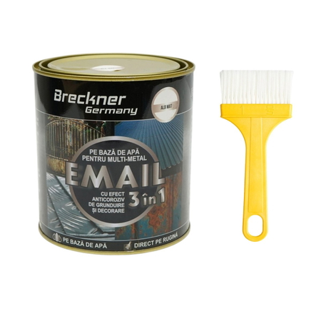  Vopsele - Vopsea alb mat 750g email anticoroziva 3 in 1 pentru metal, direct pe rugina, pe baza de apa