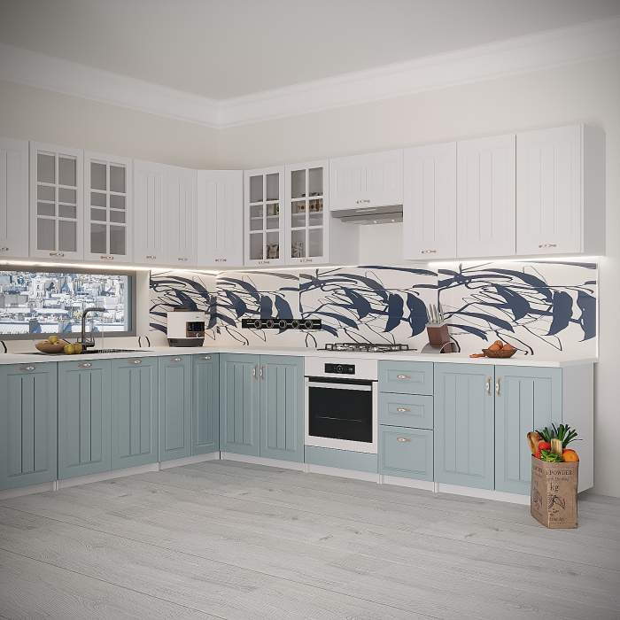 Bucatarie Modena Colt MDF 260 x 90 x 260 cm Alb&Bleu [2]