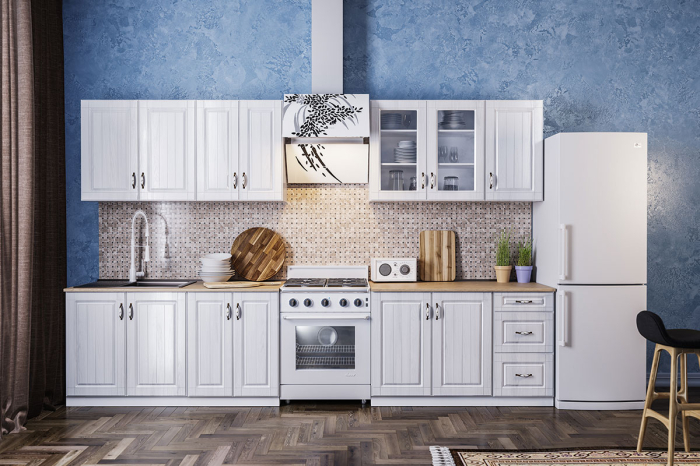 Bucatarie Provence 2.6 m, MDF, Alb fibros, 260 x 60 x 200 cm [5]