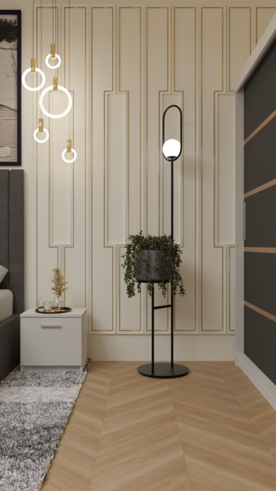 Dormitor Cairo Pat Tapitat Dressing 200x200 Alb&Gri Antracit [4]