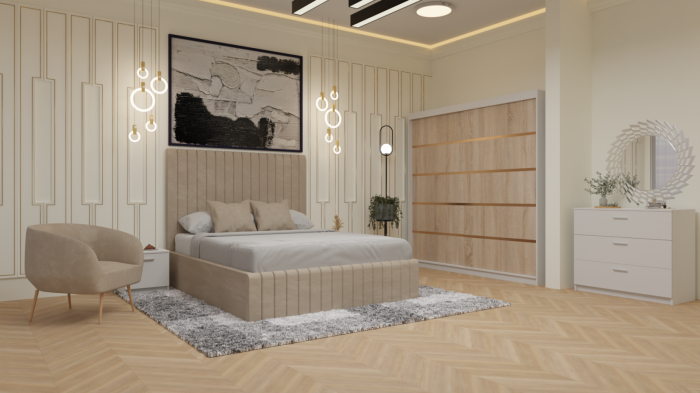 Dormitor Cairo Pat Tapitat Dressing 200x200 Alb&Sonoma [2]