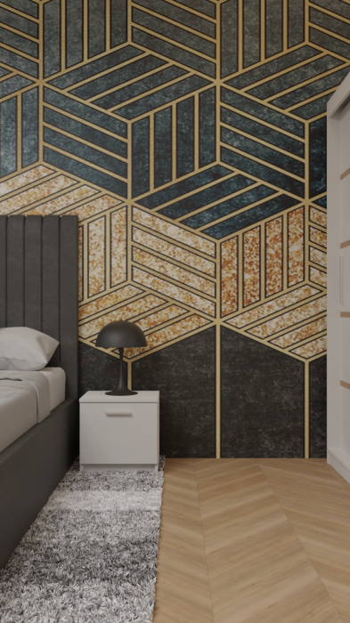 Dormitor Cairo Tapitat Dressing 250x200 3 Usi Cu Oglinda Alb [4]