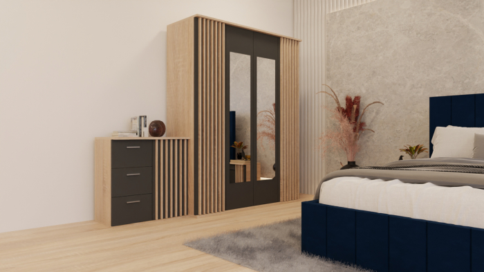 Dormitor Dallas Cu Pat Nobless Tapitat Albastru [5]