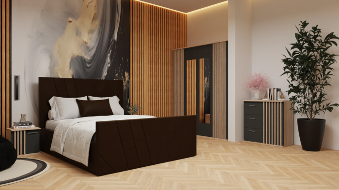 Dormitor Dallas Cu Pat Tony Tapitat Maro [3]