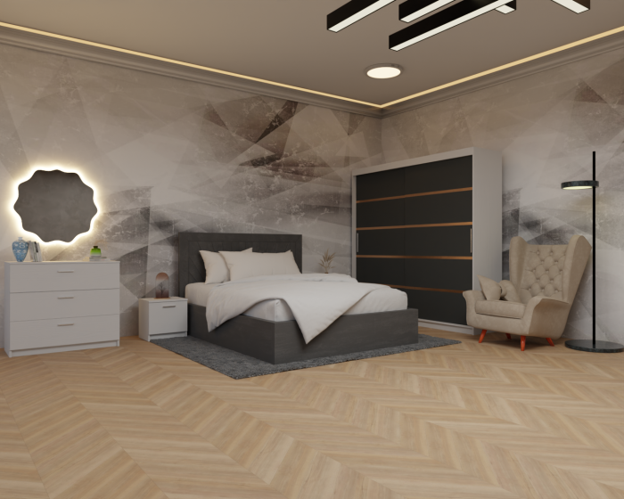 Dormitor: Lotus Pat Tapitat Dressing 200x200 Alb&Antracit 2 Usi  [2]