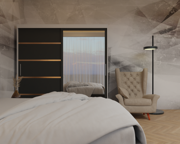 Dormitor Lotus Pat Tapitat Dressing 200x200 Alb&Antracit cu oglinda [4]