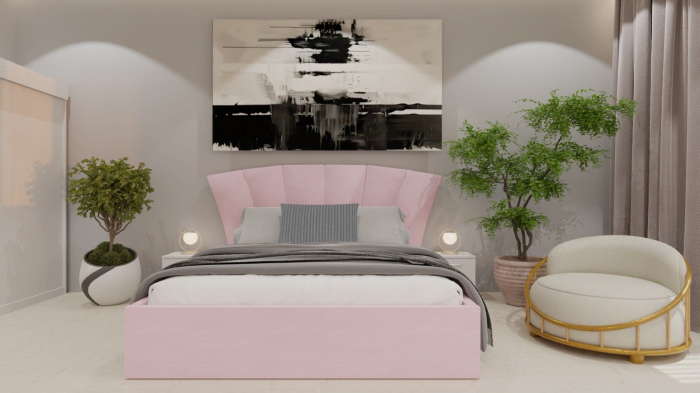 Dormitor Lucas Tapitat Roz 2 Usi Alb cu Oglinda [5]