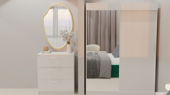 Dormitor Lucas Tapitat Verde 2 Usi Alb cu Oglinda [3]