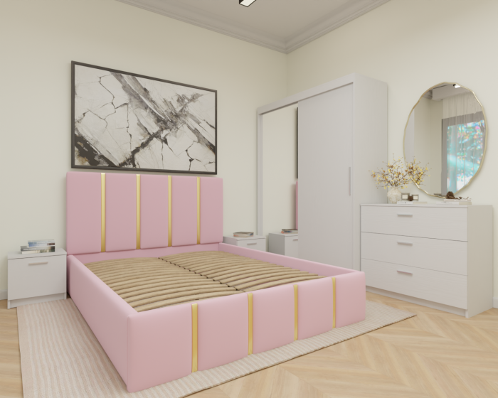 Dormitor MILANO Tapitat 2 usi Alb cu oglinda [3]