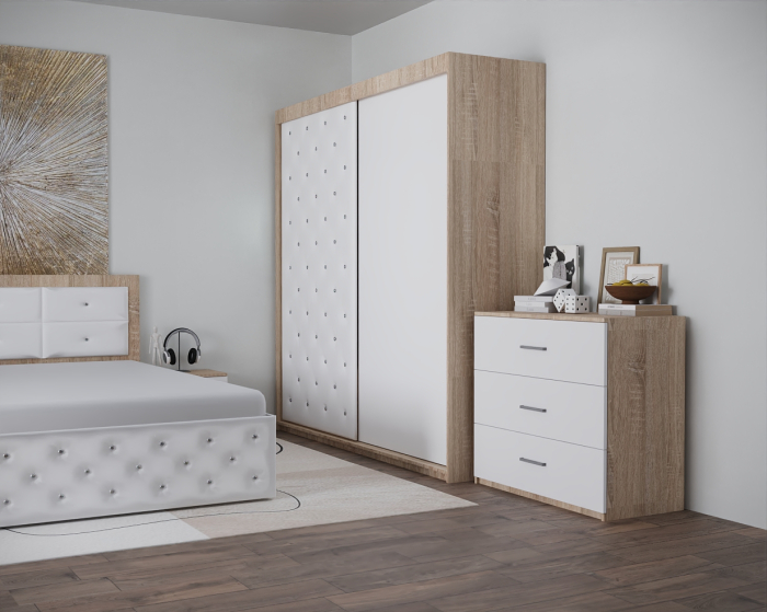 Dormitor Nemira New Sonoma&Alb Tapitat 2 Usi [2]