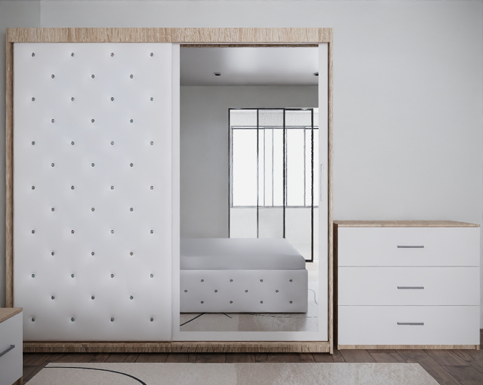 Dormitor Nemira New Sonoma&Alb Tapitat 2 Usi cu Oglinda [5]