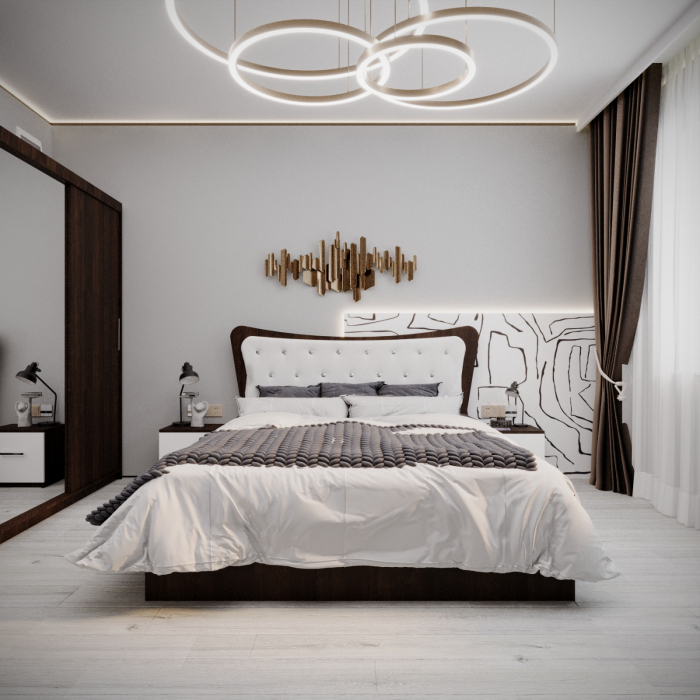 Dormitor Vista Tapitat  2 Usi cu Oglinda Wenge&Alb [4]