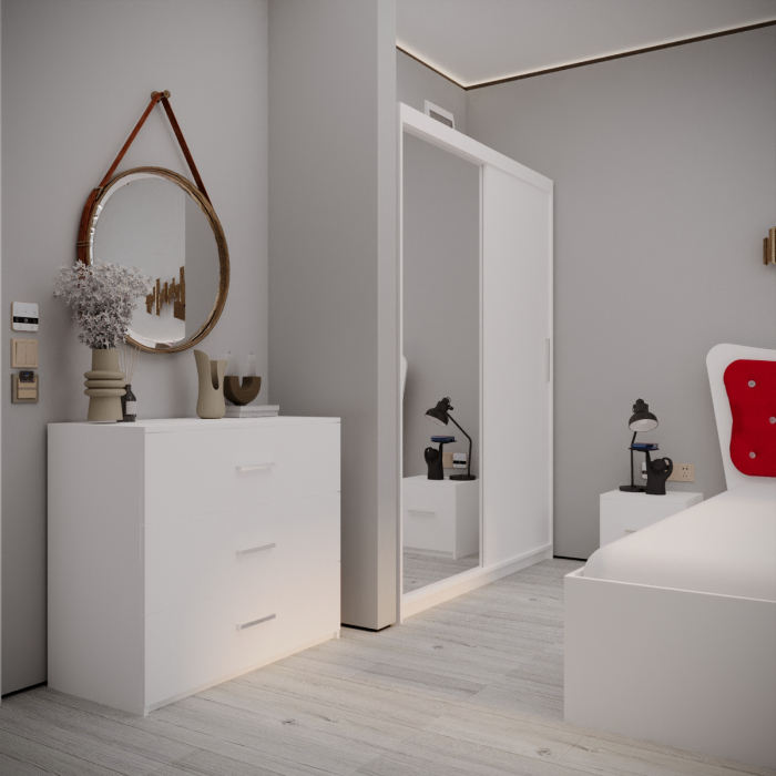 Dormitor Vista Tapitat Alb&Rosu 2 usi cu Oglinda [3]