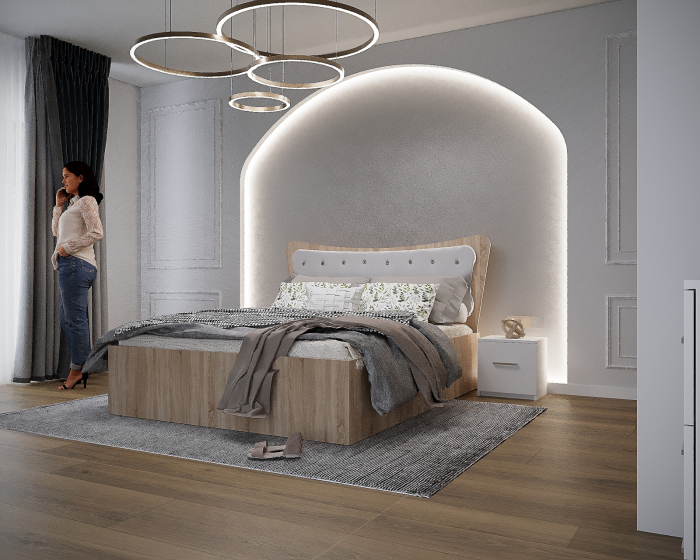 Dormitor Vista Tapitat Sonoma&Alb Dressing 3 usi cu Oglinda 250x200 [4]