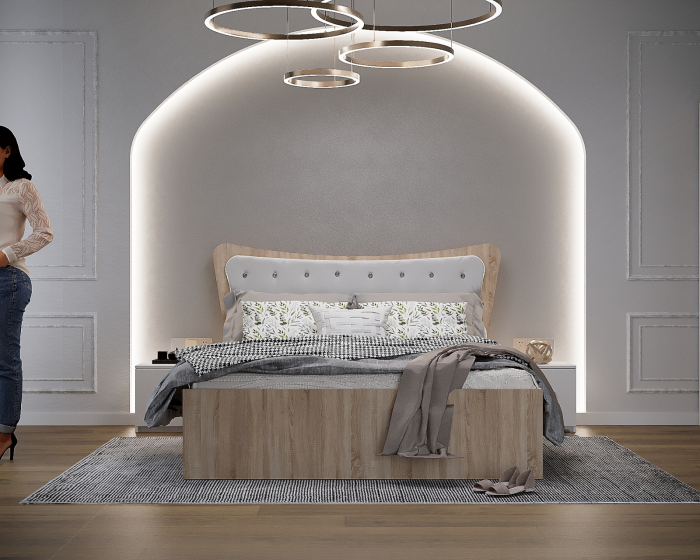 Dormitor Vista Tapitat Sonoma&Alb Dressing 3 usi cu Oglinda 250x200 [2]