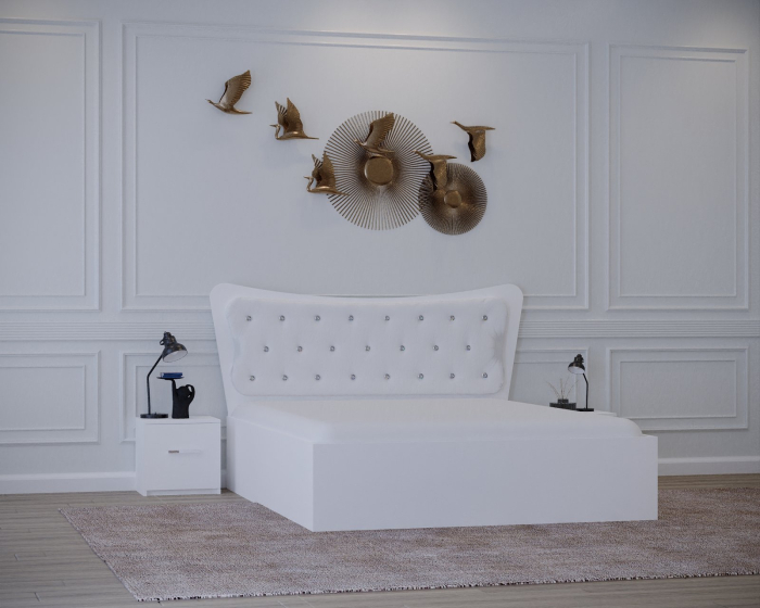 Set Pat Vista Tapitat Alb cu Noptiere [4]