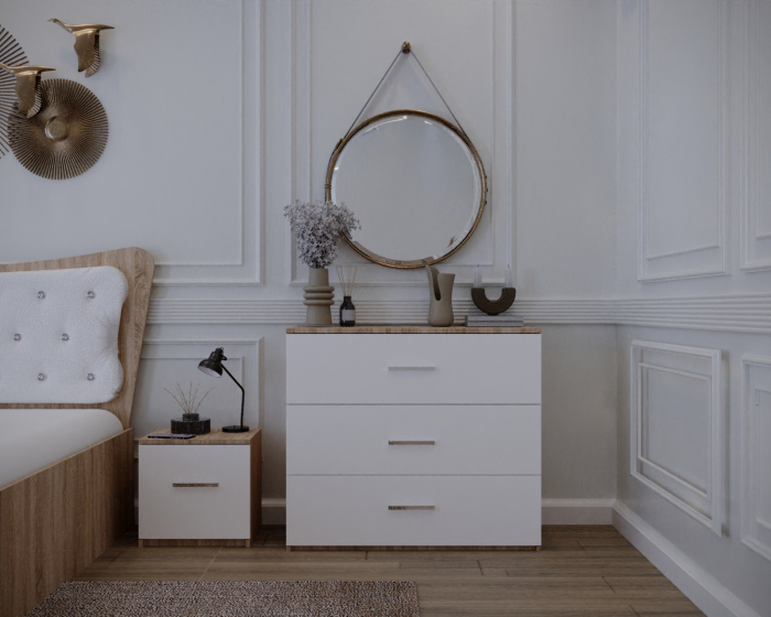 Set Pat Vista Tapitat Sonoma&Alb cu Noptiere si Comoda [3]