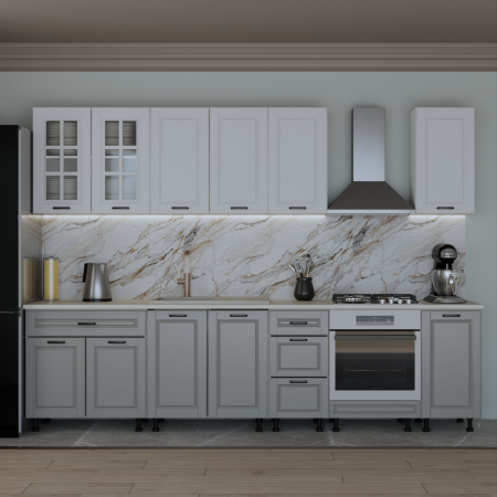 Mobila Bucatarie - Bucatarie Alpha 3.0 m, MDF, Alb&Gri