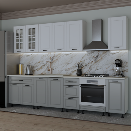 Bucatarie Alpha 3.0 m, MDF, Alb&Gri [1]