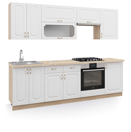 Seturi Mobila Bucatarie - Bucatarie Dona, Alb/Sonoma,MDF, 250 x 60 x 200 cm