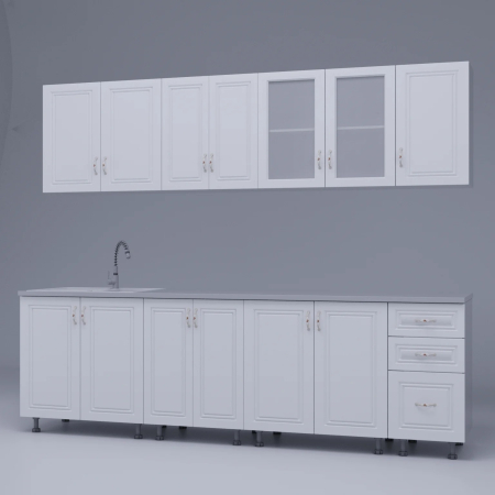 Bucatarie Liusa, MDF, Blat termorezistent, Alb mat, 260x60x200 cm [1]