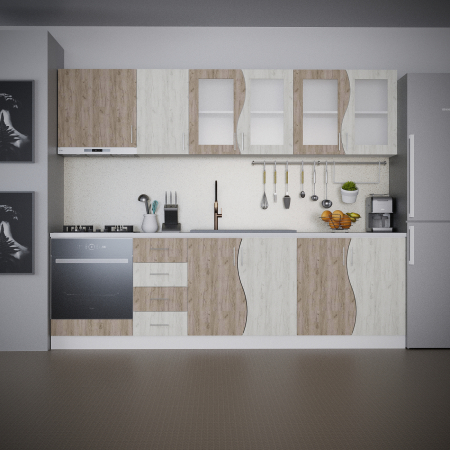 Seturi Mobila Bucatarie - Bucatarie Lorena New 2,6 m Stejar K001&K002