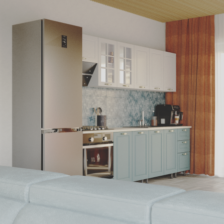 Bucatarie Modena NEW alb/bleu,2.6m MDF [1]