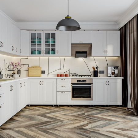 Seturi Mobila Bucatarie - Bucatarie Paris Colt  MDF Alb 260 x 90 x 260 cm