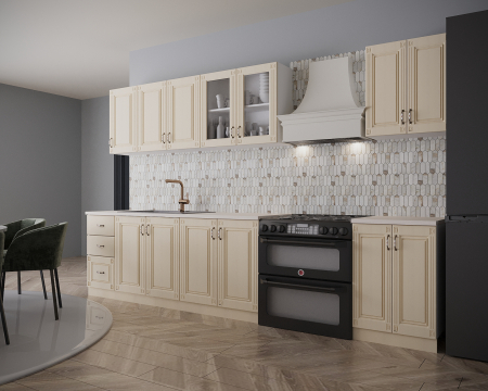 Bucatarie Roma 2.6, MDF, Blat termorezistent, Crem, 260x60x200 cm [1]