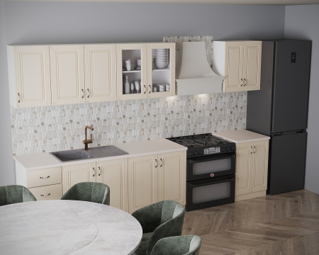 Bucatarie Roma 2.6, MDF, Blat termorezistent, Crem, 260x60x200 cm [2]