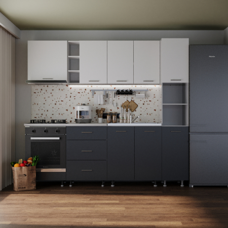 Mobila Bucatarie - Bucatarie Sena 2.4 m cu Soldat Antracit&Alb