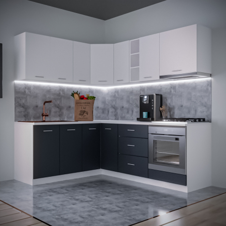 Seturi Mobila Bucatarie - Bucatarie Sena Colt 1.8 m  x 2.2 m Alb&Antracit