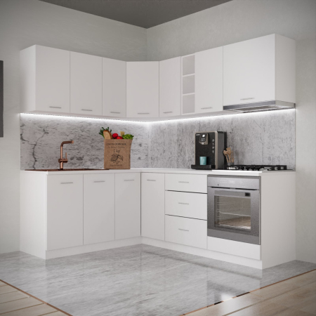 Seturi Mobila Bucatarie - Bucatarie Sena Colt 1.8m x 2.2 m Alb