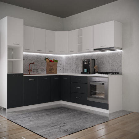 Seturi Mobila Bucatarie - Bucatarie Sena Colt  2.2m x 2.2 m Alb&Antracit