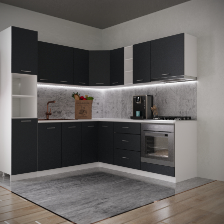 Seturi Mobila Bucatarie - Bucatarie Sena Colt  2.2m x 2.2 m Antracit