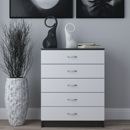 Comode - Comoda 5 Sertare Wenge&Alb