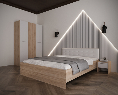 Seturi Dormitor - Dormitor Adria Tapitat 3 Usi Sonoma&Alb