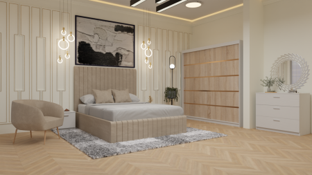 Dormitor Cairo Pat Tapitat Dressing 200x200 Alb&Sonoma [1]