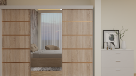 Dormitor Cairo Tapitat Dressing 250x200 3 Usi Cu Oglinda Alb&Sonoma [2]