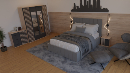 Dormitor Dallas Cu Pat Nobless Tapitat Gri [4]