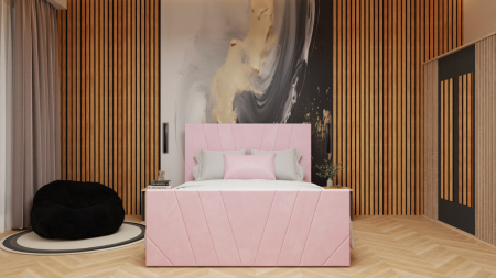 Seturi Dormitor - Dormitor Dallas Cu Pat Tony Tapitat Roz