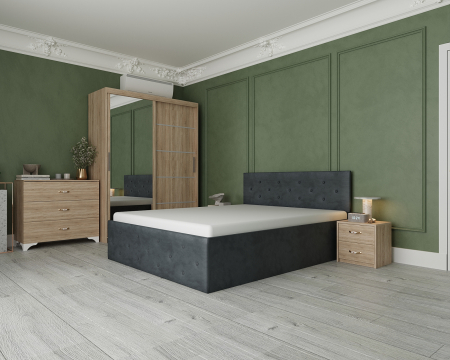 Seturi Dormitor - Dormitor Loki Tapitat cu Oglinda Sonoma&Gri