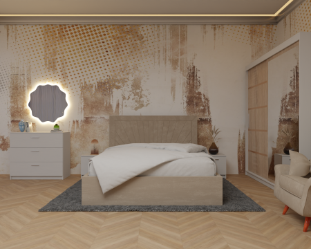 Seturi Dormitor - Dormitor Lotus Pat Tapitat Dressing 200x200 Alb cu oglinda