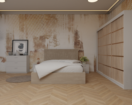 Seturi Dormitor - Dormitor: Lotus Pat Tapitat Dressing 250x200 Alb&Sonoma 3 Usi 