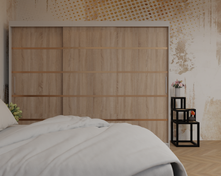 Dormitor: Lotus Pat Tapitat Dressing 250x200 Alb&Sonoma 3 Usi  [3]